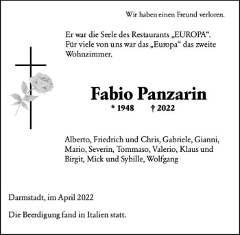 Traueranzeige von Fabio Panzarin von vrm-trauer Darmstädter Echo