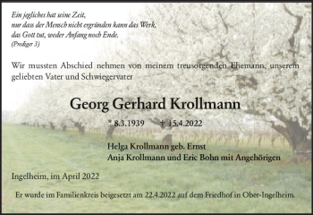 Traueranzeige von Georg Gerhard Krollmann von vrm-trauer Allgemeine  Zeitung Ingelheim-Bingen