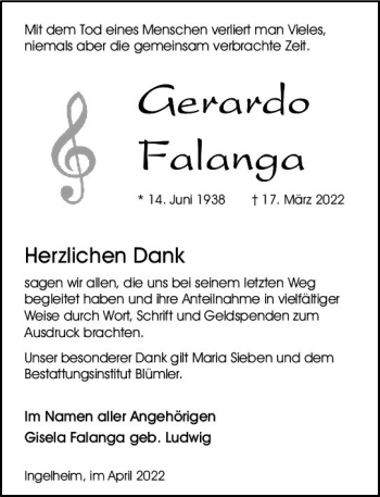 Traueranzeige von Gerardo Falanga von vrm-trauer Allgemeine  Zeitung Ingelheim-Bingen