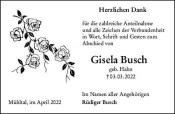 Traueranzeige von Gisela Busch von vrm-trauer Darmstädter Echo
