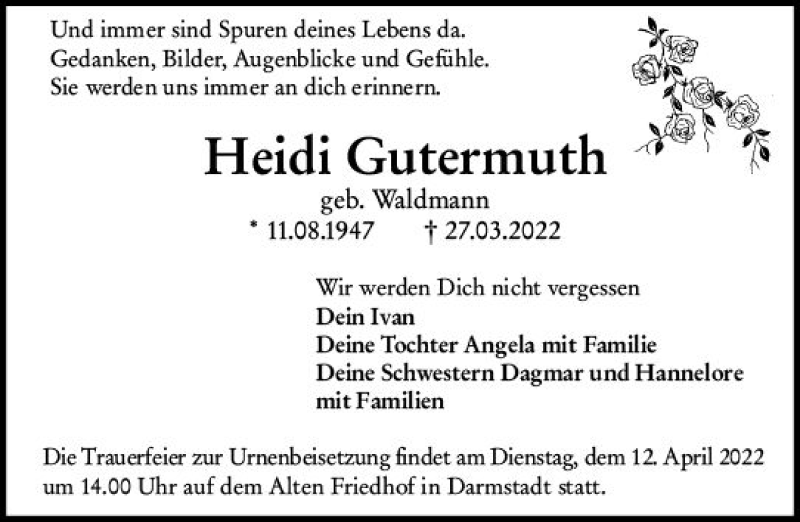  Traueranzeige für Heidi Gutermuth vom 02.04.2022 aus vrm-trauer Darmstädter Echo