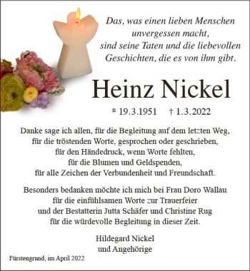 Traueranzeige von Heinz Nickel von vrm-trauer Odenwälder Echo