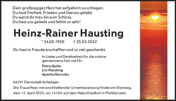Traueranzeige von Heinz-Rainer Hausting von vrm-trauer Darmstädter Echo