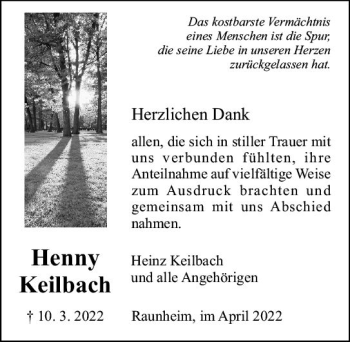 Traueranzeige von Henny Keilbach von vrm-trauer Rüsselsheimer Echo / MainSpitze