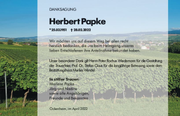 Traueranzeige von Herbert Papke von vrm-trauer Allgemeine  Zeitung Ingelheim-Bingen