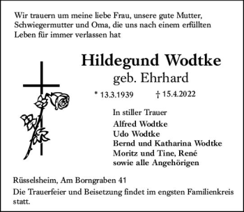 Traueranzeige von Hildegund Wodtke von vrm-trauer Rüsselsheimer Echo / MainSpitze