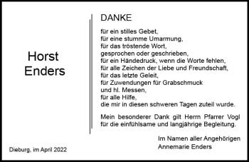 Traueranzeige von Horst Enders von vrm-trauer DieburgerAnzeiger/Groß-Zimmerner Lokala