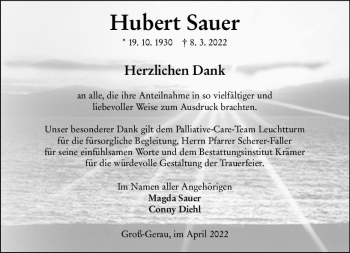 Traueranzeige von Hubert Sauer von vrm-trauer Groß-Gerauer Echo