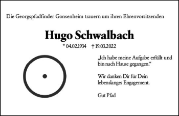 Traueranzeige von Hugo Schwalbach von vrm-trauer AZ Mainz