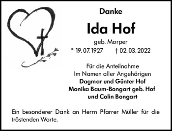 Traueranzeige von Ida Hof von vrm-trauer Darmstädter Echo