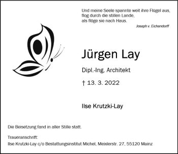 Traueranzeige von Jürgen Lay von vrm-trauer AZ Mainz