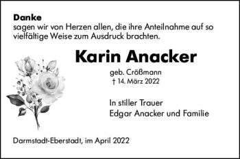 Traueranzeige von Karin Anacker von vrm-trauer Darmstädter Echo