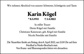 Traueranzeige von Karin Kögel von vrm-trauer Darmstädter Echo