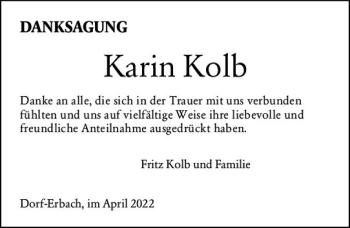 Traueranzeige von Karin Kolb von vrm-trauer Odenwälder Echo