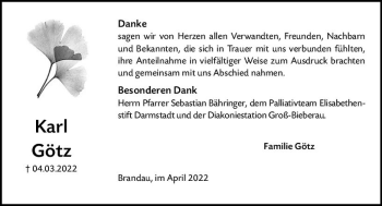 Traueranzeige von Karl Götz von vrm-trauer Darmstädter Echo