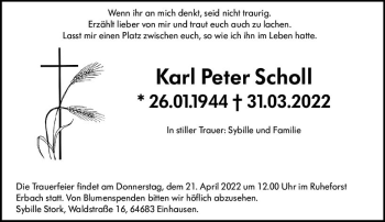 Traueranzeige von Karl Peter Scholl von vrm-trauer Odenwälder Echo