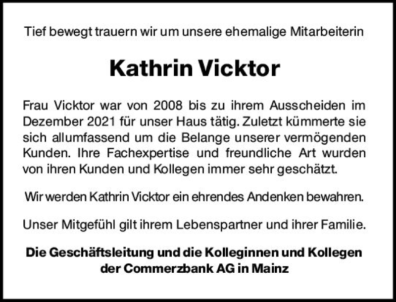  Traueranzeige für Kathrin Vicktor vom 16.04.2022 aus vrm-trauer AZ Mainz