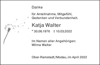 Traueranzeige von Katja Walter von vrm-trauer Darmstädter Echo