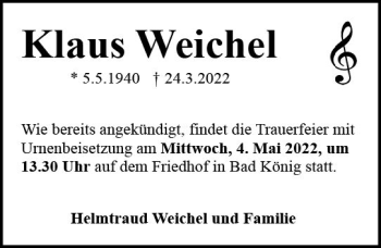 Traueranzeige von Klaus Weichel von vrm-trauer Odenwälder Echo