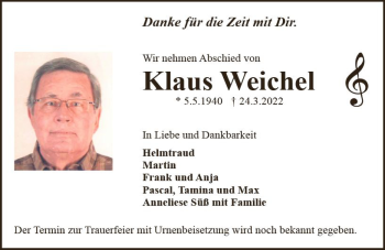 Traueranzeige von Klaus Weichel von vrm-trauer Odenwälder Echo