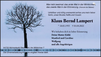 Traueranzeige von Klaus Bernd Lampert von vrm-trauer Odenwälder Echo