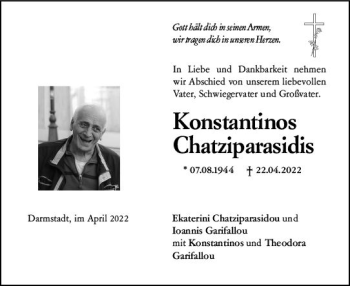 Traueranzeige von Konstantinos Chatziparasidis von vrm-trauer Darmstädter Echo