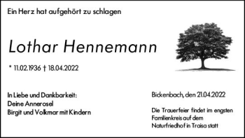 Traueranzeige von Lothar Hennemann von vrm-trauer Darmstädter Echo