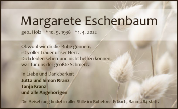 Traueranzeige von Margarete Eschenbaum von vrm-trauer Odenwälder Echo