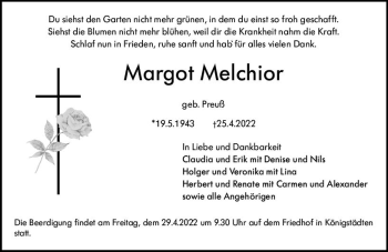 Traueranzeige von Margot Melchior von vrm-trauer Rüsselsheimer Echo / MainSpitze