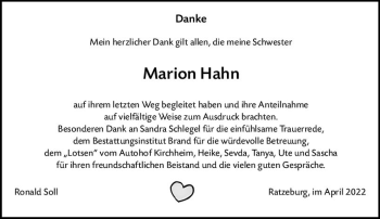 Traueranzeige von Marion Hahn von vrm-trauer Allgemeine Zeitung Alzey