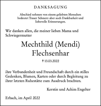 Traueranzeige von Mechthild Flechsenhar von vrm-trauer Odenwälder Echo