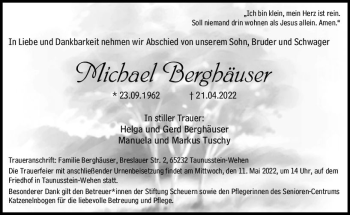 Traueranzeige von Michael Berghäuser von vrm-trauer Wiesbadener Kurier