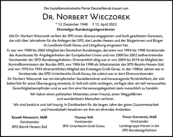 Traueranzeige von Norbert Wieczorek von vrm-trauer Rüsselsheimer Echo / MainSpitze