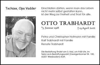 Traueranzeige von Otto Trabhardt von vrm-trauer Wiesbadener Kurier