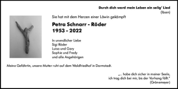 Traueranzeige von Petra Schnarr-Röder von vrm-trauer Darmstädter Echo