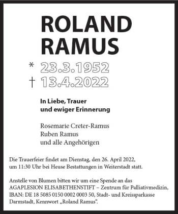 Traueranzeige von Roland Ramus von vrm-trauer Darmstädter Echo
