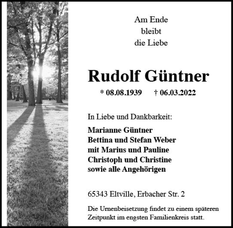  Traueranzeige für Rudolf Güntner vom 09.04.2022 aus vrm-trauer Rheingau