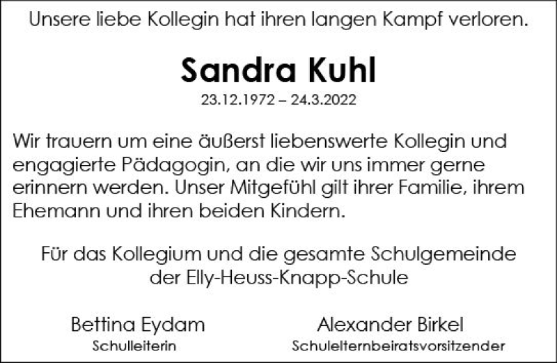  Traueranzeige für Sandra Kuhl vom 02.04.2022 aus vrm-trauer Darmstädter Echo