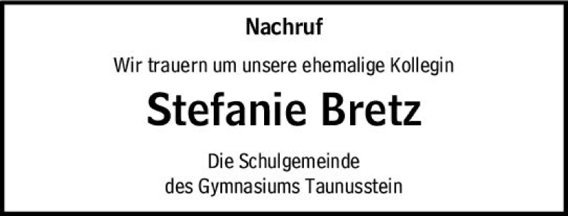  Traueranzeige für Stefanie Bretz vom 27.04.2022 aus vrm-trauer WK-UTA