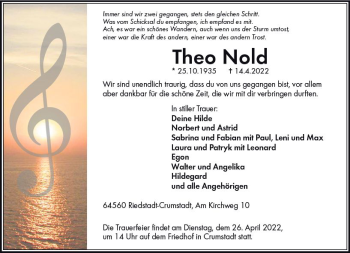 Traueranzeige von Theo Nold von vrm-trauer Darmstädter Echo