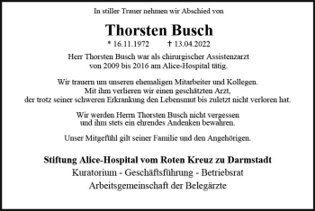 Traueranzeige von Thorsten Busch von vrm-trauer Darmstädter Echo