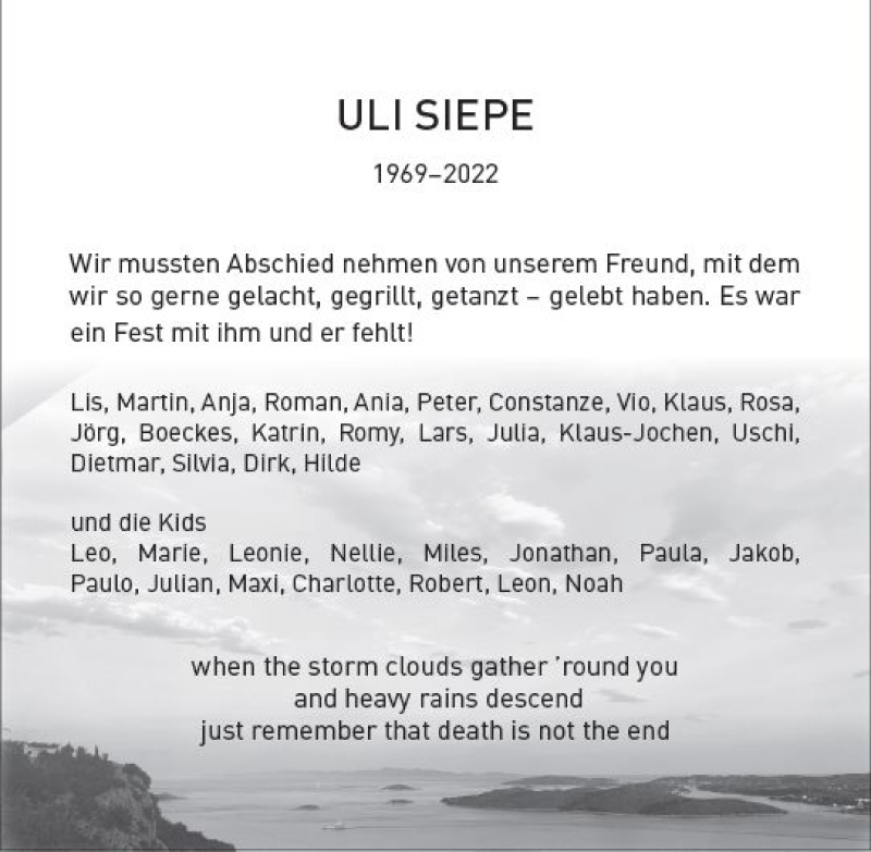  Traueranzeige für Uli Siepe vom 02.04.2022 aus vrm-trauer Wiesbadener Kurier