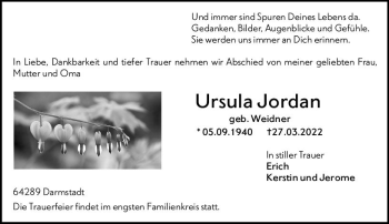 Traueranzeige von Ursula Jordan von vrm-trauer Darmstädter Echo