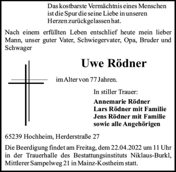 Traueranzeige von Uwe Rödner von vrm-trauer AZ Mainz