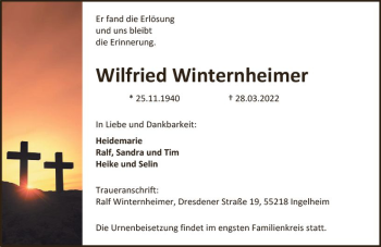 Traueranzeige von Wilfried Winternheimer von vrm-trauer Allgemeine  Zeitung Ingelheim-Bingen
