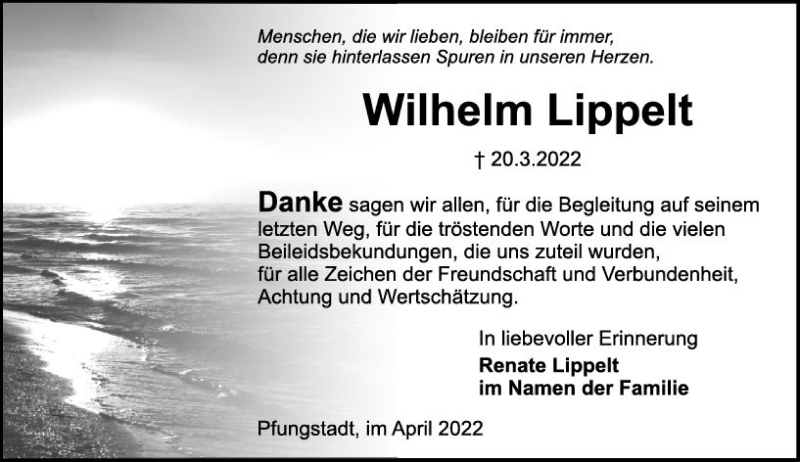  Traueranzeige für Wilhelm Lippelt vom 16.04.2022 aus vrm-trauer Darmstädter Echo