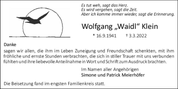 Traueranzeige von Wolfgang Klein von vrm-trauer Rüsselsheimer Echo / MainSpitze