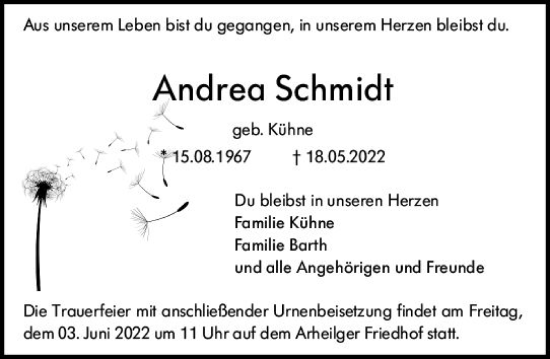 Traueranzeige von Andrea Schmidt von vrm-trauer Darmstädter Echo