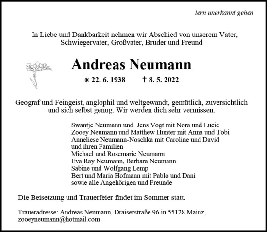 Traueranzeige von Andreas Neumann von vrm-trauer AZ Mainz
