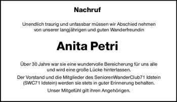 Traueranzeige von Anita Petri von vrm-trauer Idsteiner Zeitung